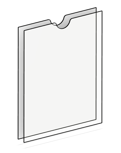 Schematische Darstellung einer Acryglasscheibe in Zeitschriftengröße.