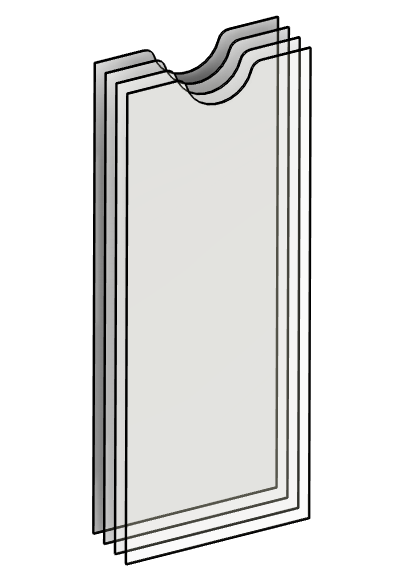 Schematische Darstellung einer Acryglasscheibe in Traktatgröße.
