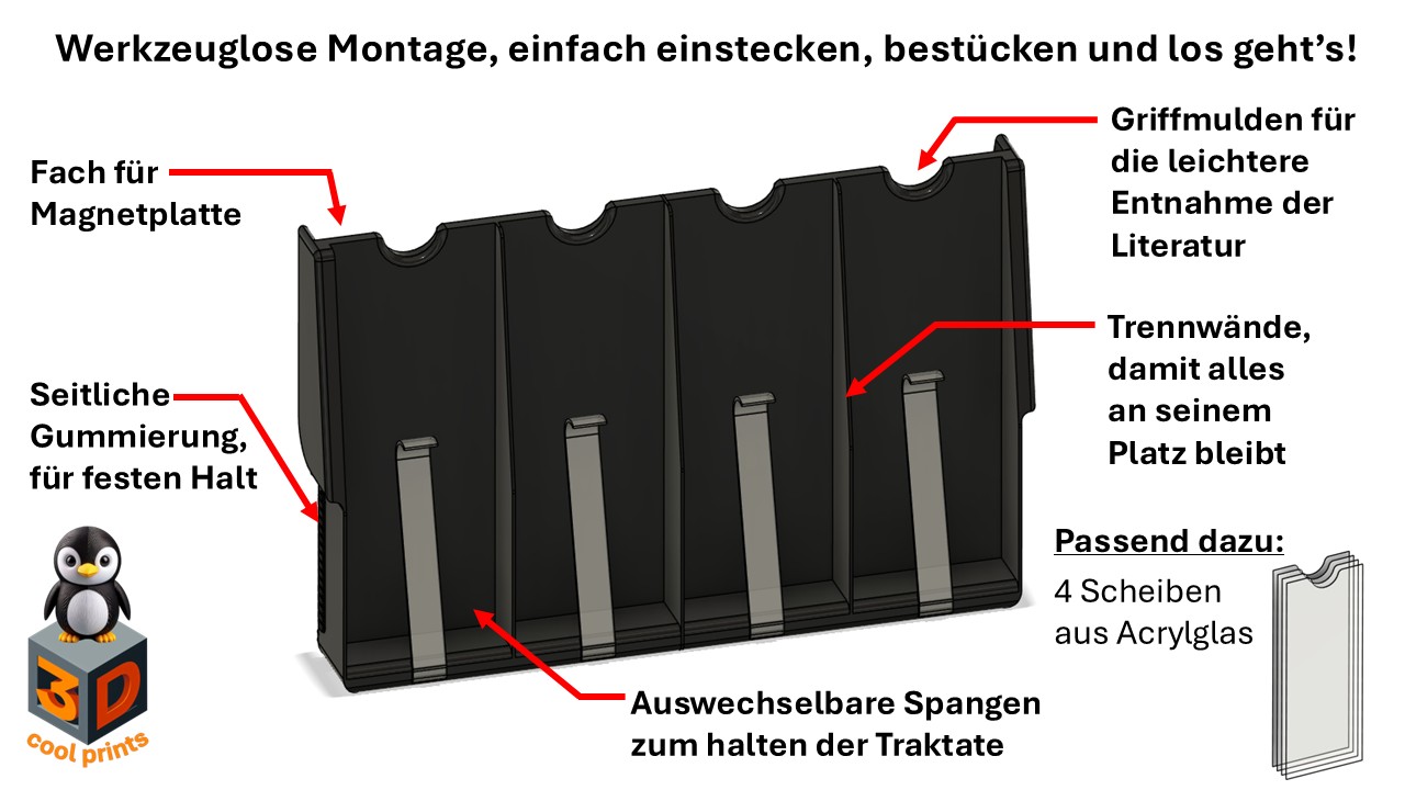 Darstellung es Literaturhalters mit Zusatzinformationen zu den Produkteigenschaften
